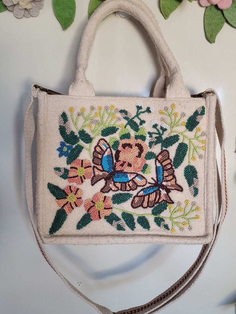 America And Beyond Mini Tote With Beaded Butterfly Design